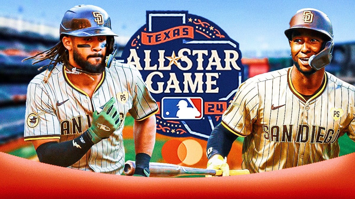 Padres' Fernando Tatis Jr and Jurickson Profar next to the MLB All-Star logo