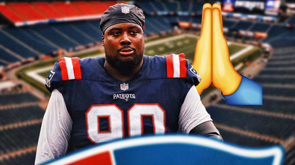 New England Patriots defensive tackle Christian Barmore next to a prayer hands emoji