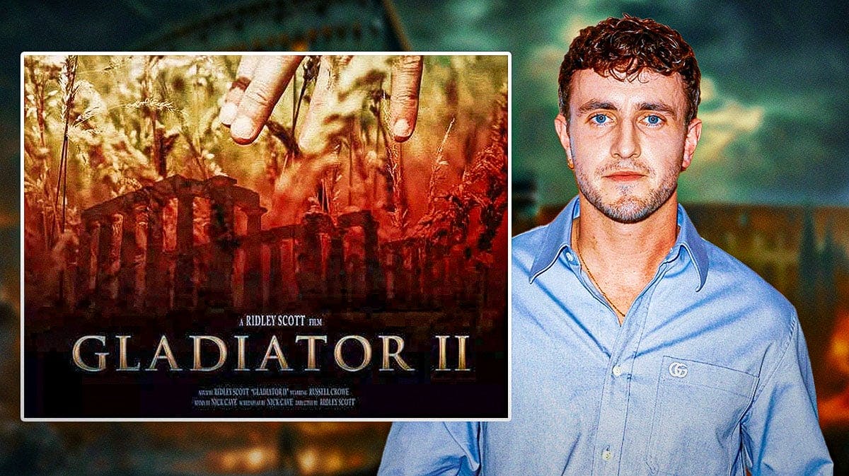 Paul Mescal with Gladiator 2 poster.