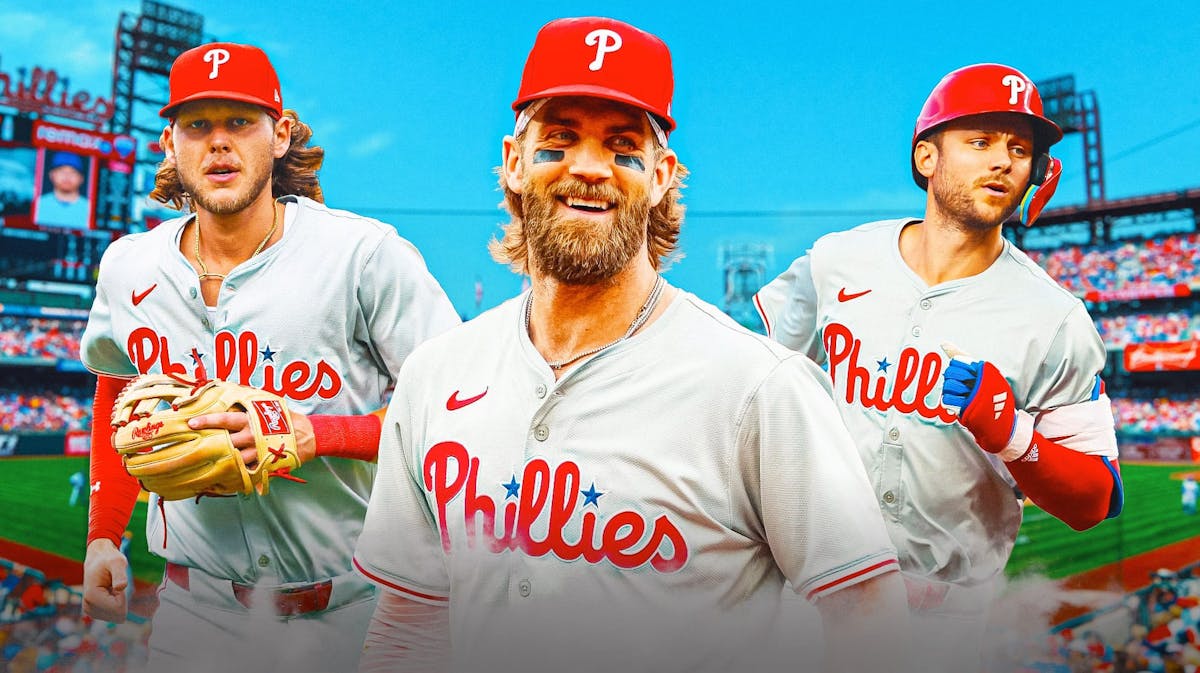 Bryce Harper, Trea Turner and Alec Bohm in Philadelphia Phillies uniforms as the trio all made the All-Star game