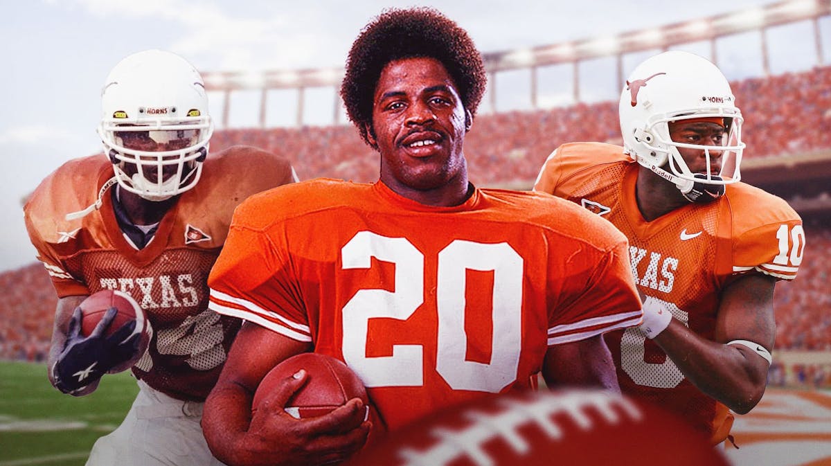 Texas football legends Earl Campbell, Vince Young, Ricky Williams.
