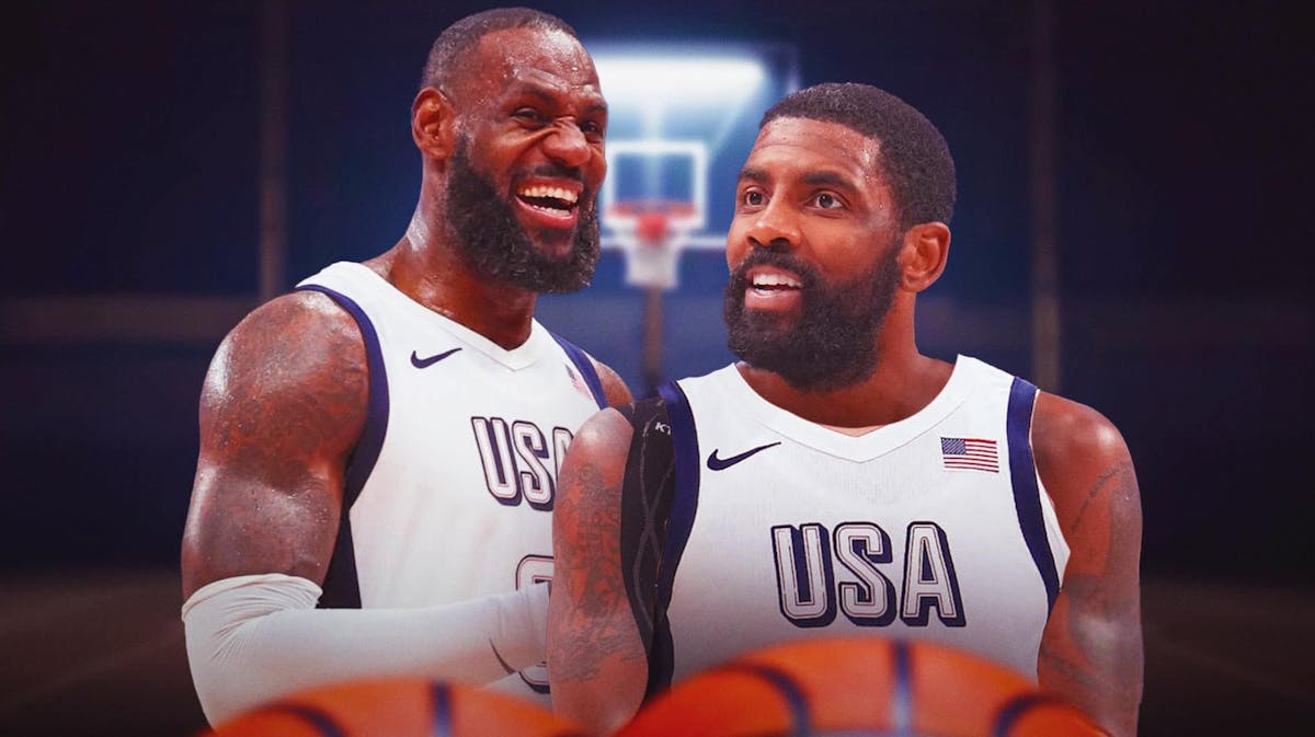 LeBron James and Kyrie Irving celebrating wins for Team USA.