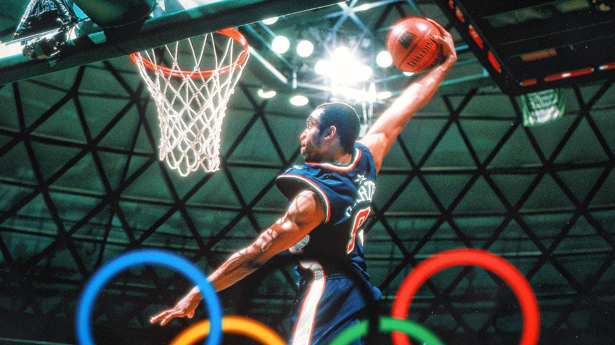 Vince Carter dunking at the Olympics.