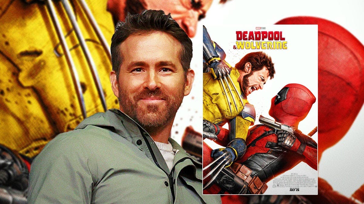 Ryan Reynolds and a Deadpool movie poster.