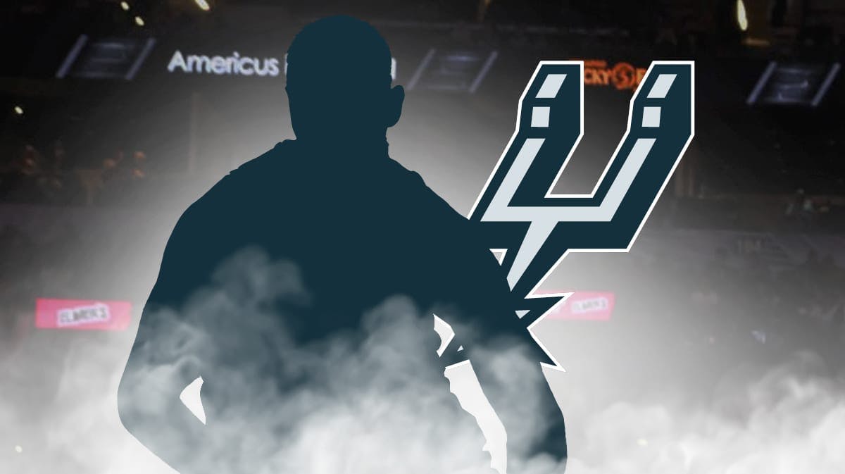 Spurs logo next to silhouette