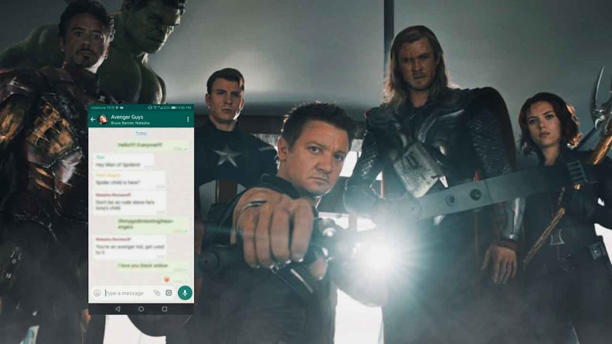 The six original Avengers, group chat image