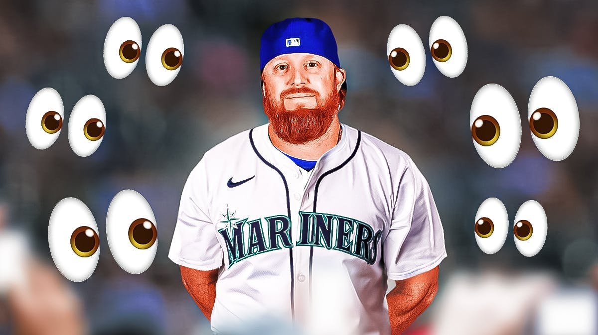 Justin Turner in a Mariners uniform. Eyeball emojis all around.