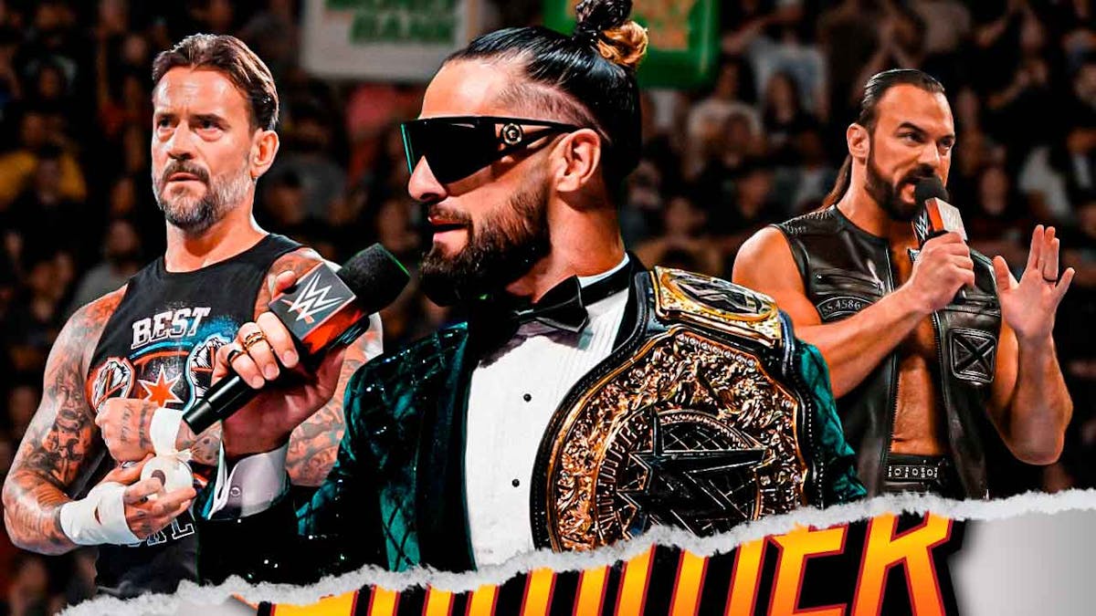 Seth Rollins, CM Punk, and Drew McIntyre with the SummerSlam logo as the background.