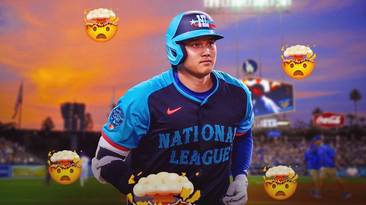 Shohei Ohtani in All-star uniform surrounded by "mind blown" emojis