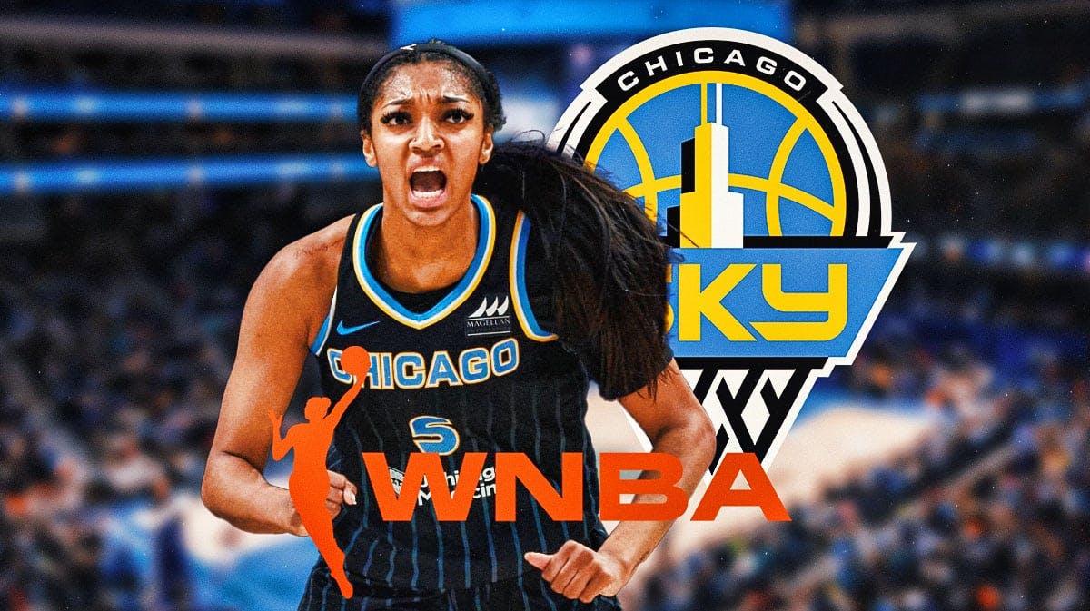 Sky's Angel Reese poses in front of WNBA logo after record week