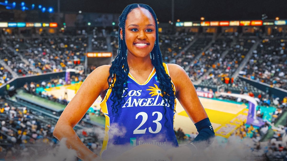 Azurá Stevens with the LA Sparks arena in the background, injury