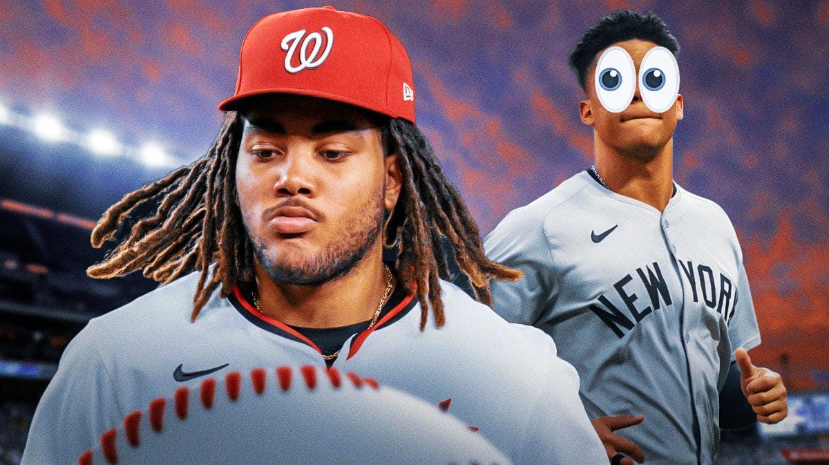 James Wood on one side, Juan Soto on the other side with the big eyes emoji over his face