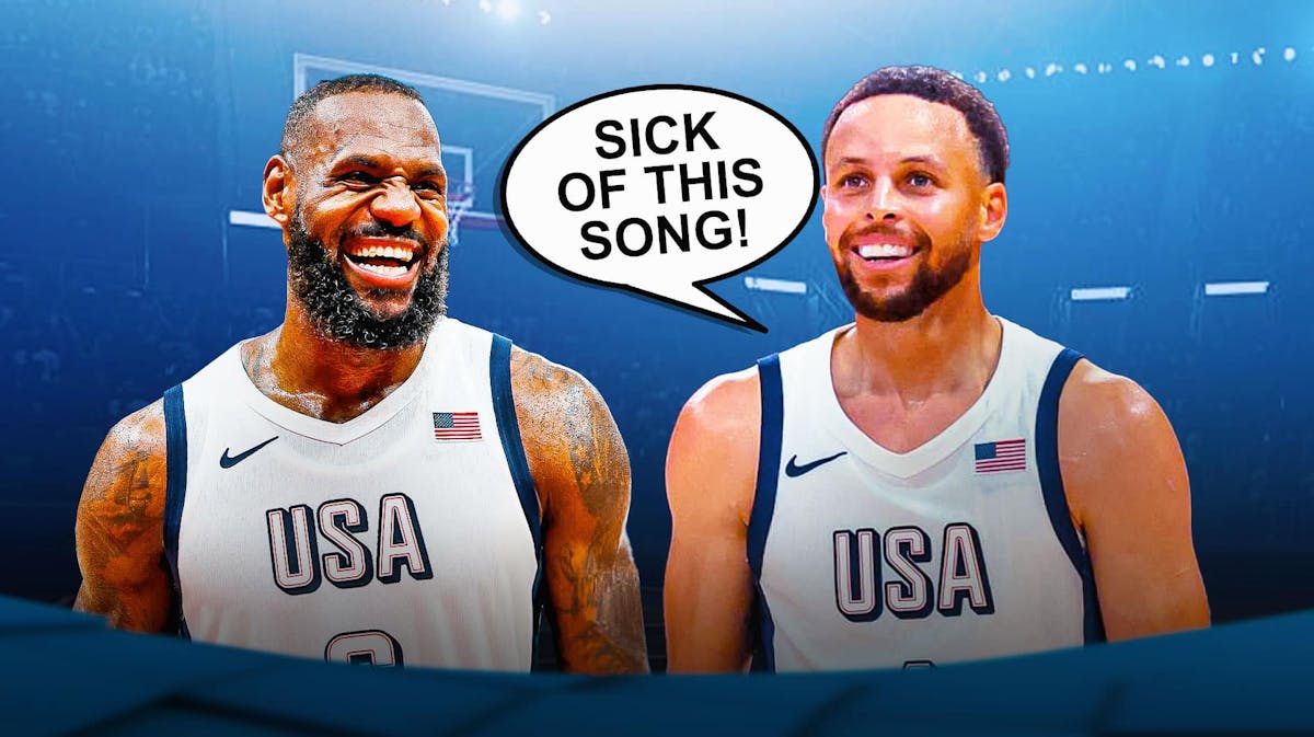 Team USA stars Stephen Curry saying to LeBron James "Sick of this song!"