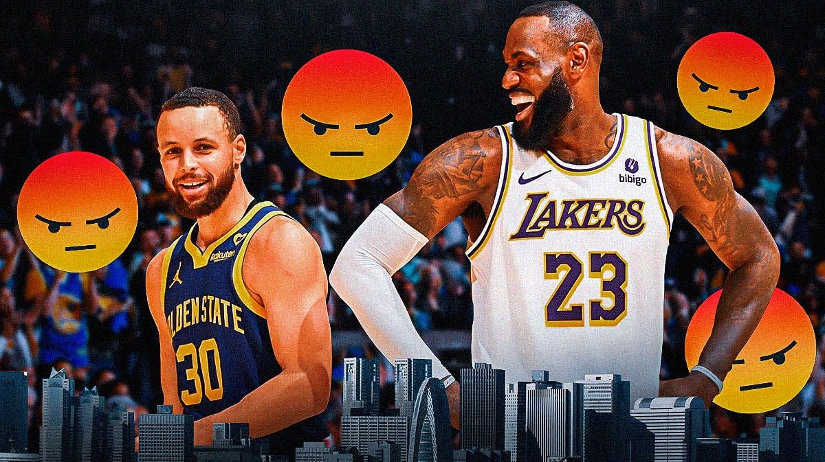 Stephen Curry and LeBron James with a bunch of angry emojis in the background
