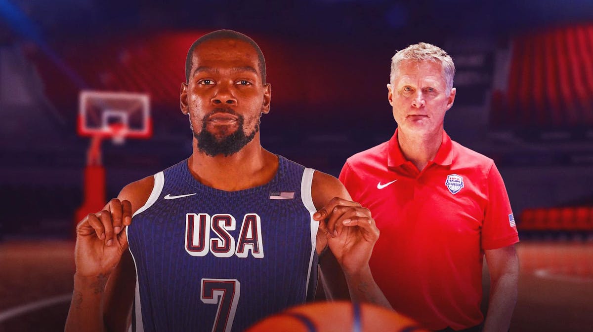 Steve Kerr in USA gear, Kevin Durant in Team USA basketball uniform