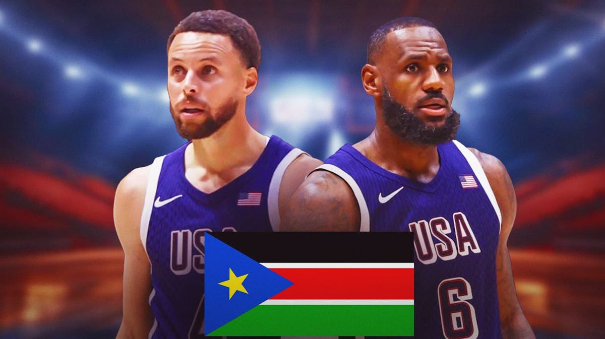 Team USA stars Stephen Curry and LeBron James, South Sudan flag