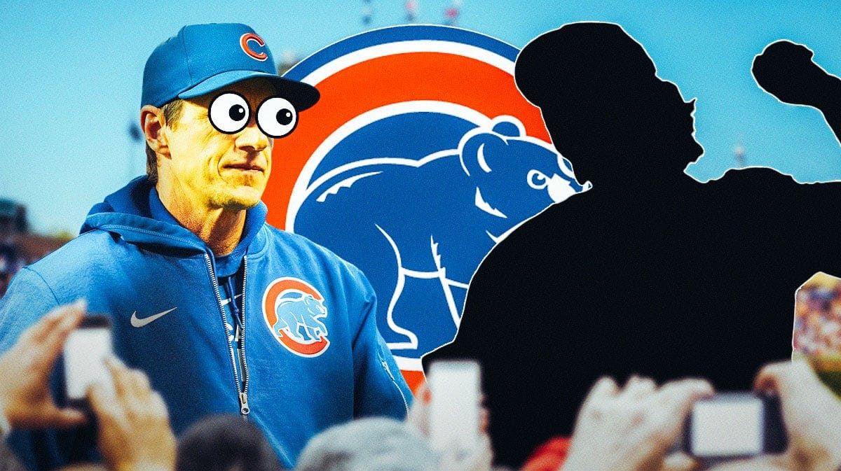 Cubs Craig Counsell with emoji eyes looking at a silhouette