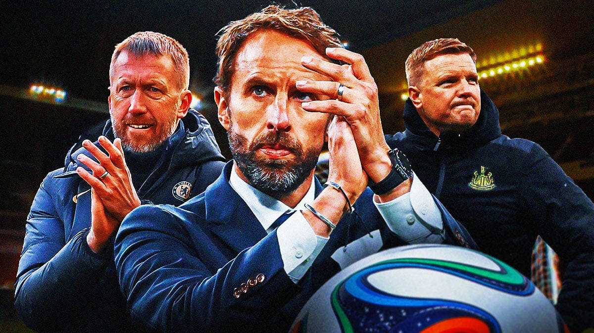 Photo: Gareth Southgate clapping coaching England, Graham Potter, Eddie Howe in background