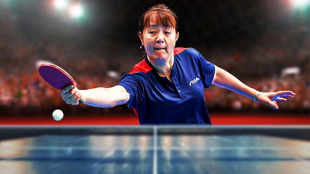 Pic of Zhiying Zeng alongside Olympic table tennis imagery