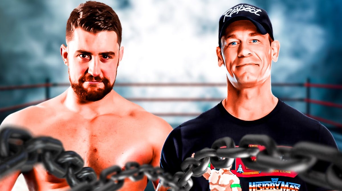 Joe Hendry next to John Cena in a WWE wrestling ring.