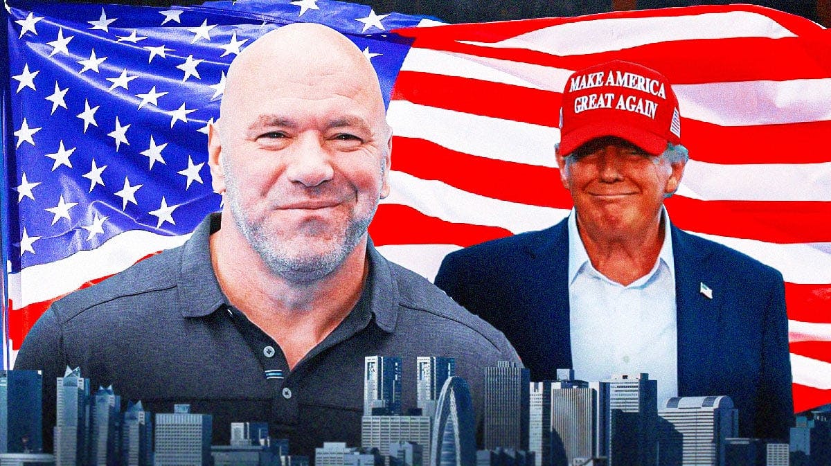 Dana White and Donald Trump in front of the American flag
