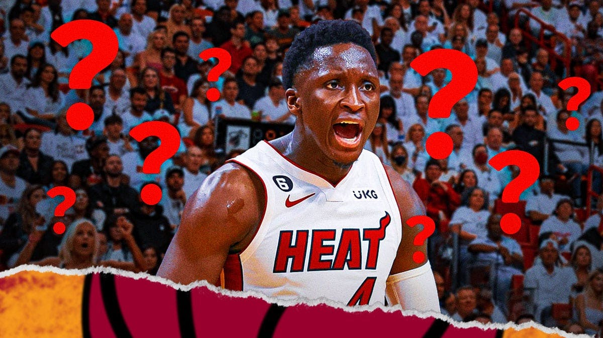 Photo: Victor Oladipo in Heat jersey (most recent team) with question marks all around him