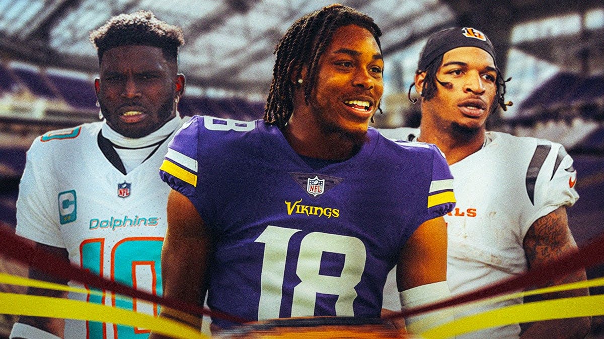 Vikings' Justin Jefferson in front of Tyreek Hill and Ja'Marr Chase