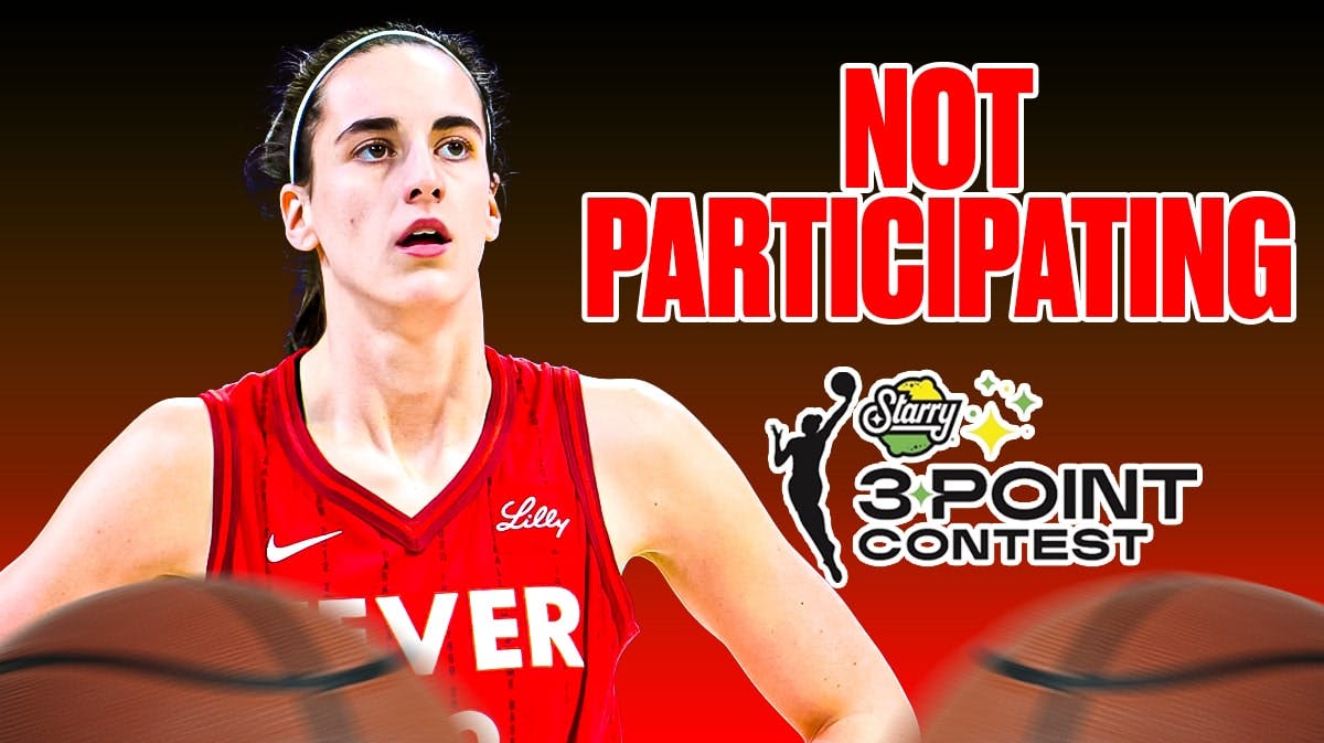Caitlin Clark beside the WNBA Starry 3-Point contest logo with text in the background: "NOT PARTICIPATING"