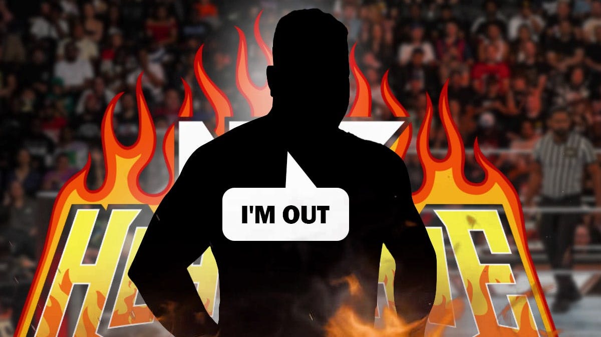 The blacked-out silhouette of Damon Kemp with a text bubble reading "I'm out" with the NXT Heatwave logo as the background.