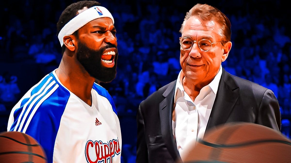 Baron Davis in Clippers uniform shouting at Donald Sterling.