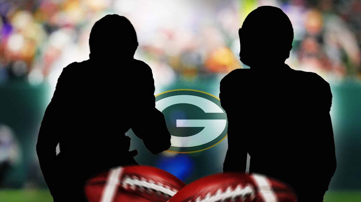 Silhouettes of AJ Dillon and Anders Carlson (both Packers players)