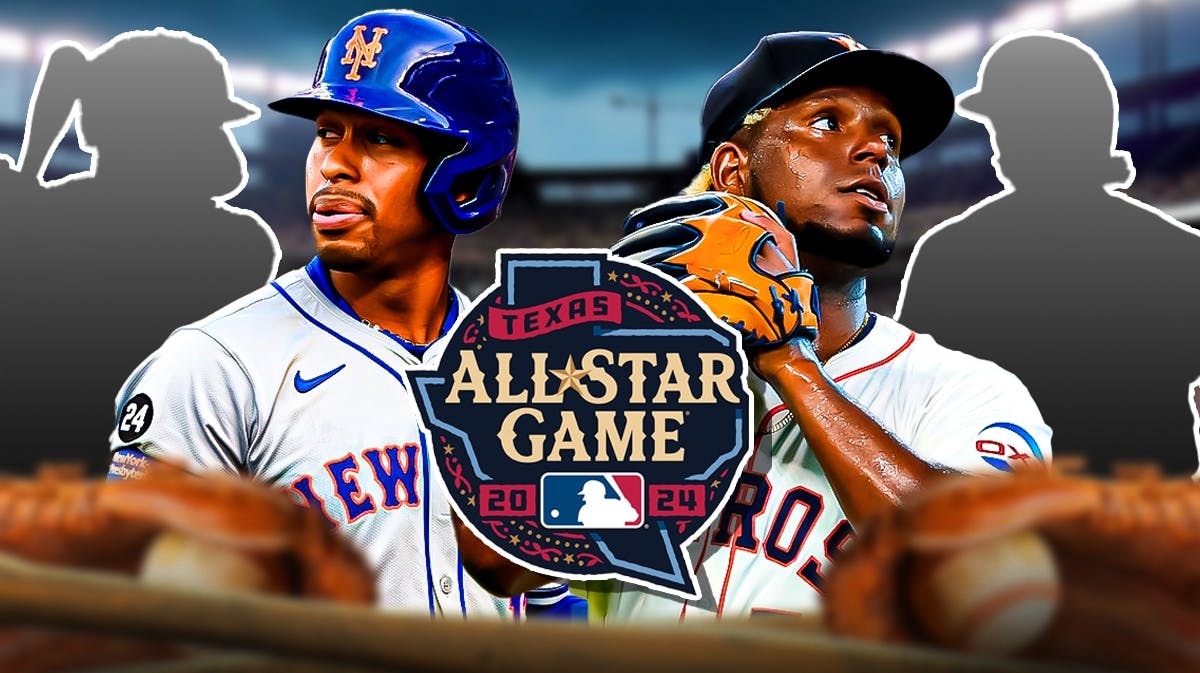 2024 MLB All-Star Game logo. Francisco Lindor, Ronel Blanco. Christian Walker and Josh Smith as silhouettes