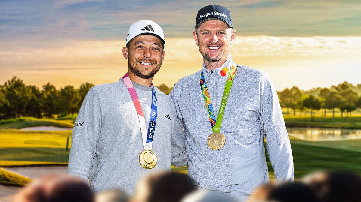 Xander Schauffele and Justin Rose with their gold medals