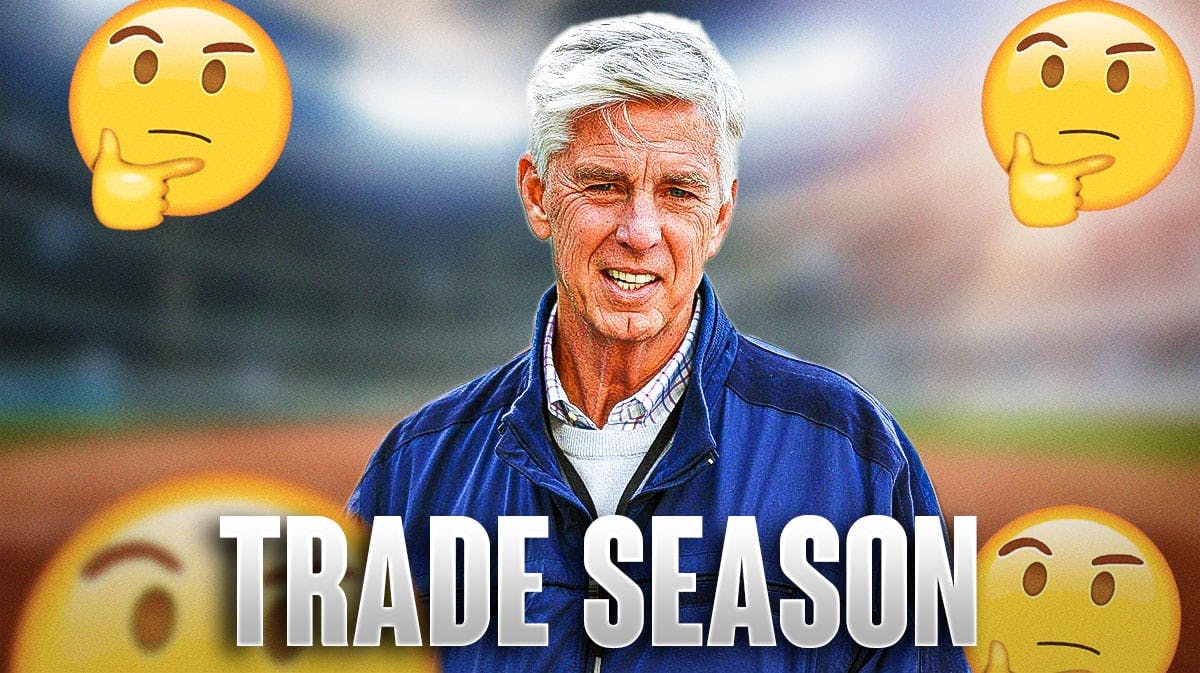 Philadelphia Phillies Dave Dombroski with 🤔 emojis. Bolded caption "Trade season"