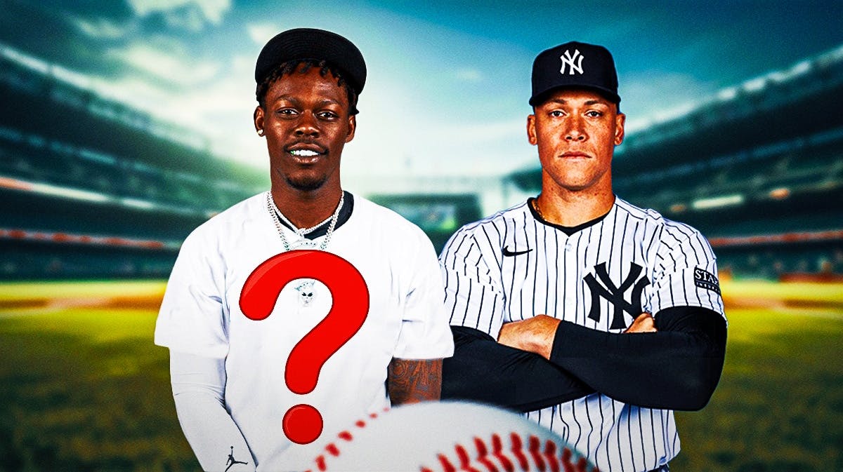 Jazz Chisholm Jr in mystery jersey next to Yankees' Aaron Judge