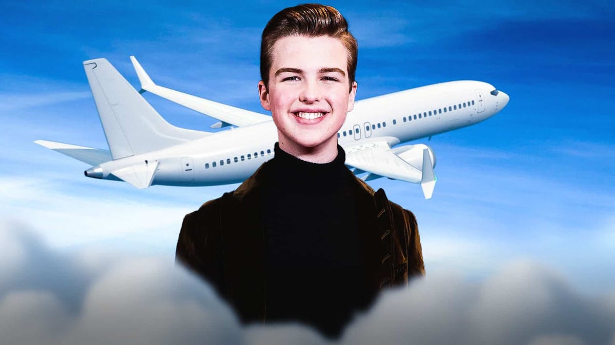 Big Bang Theory spin-off series Young Sheldon star Iain Armitage with plane behind him after doing first solo flight.
