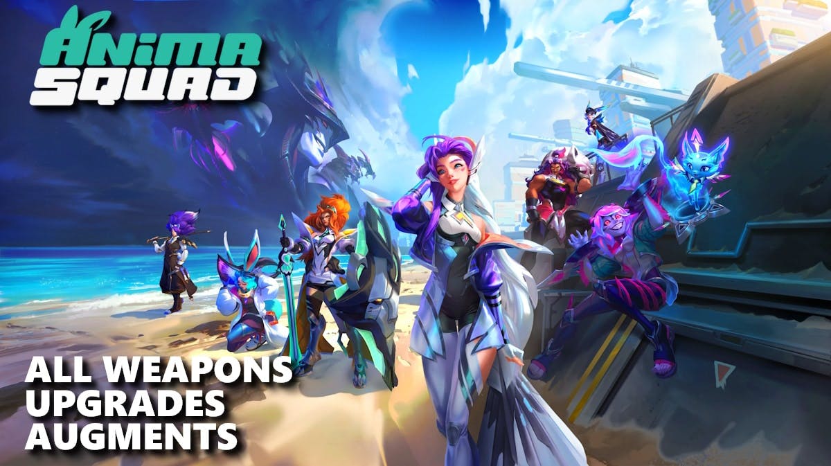 lol swarm weapons, lol swarm upgrades, lol swarm augments, swarm anima squad, lol swarm, key art for the swarm anima squad event with the words all weapons upgrades augments in one corner