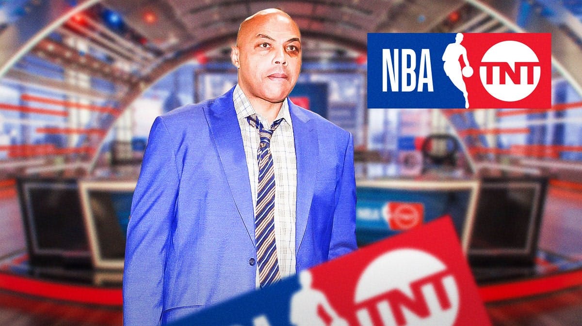 Charles Barkley on left looking serious. NBA on TNT logo on right.