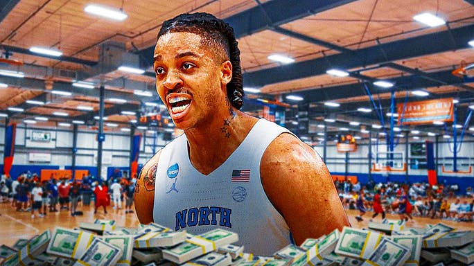 North Carolina basketball star Armando BAcot with money swirling.