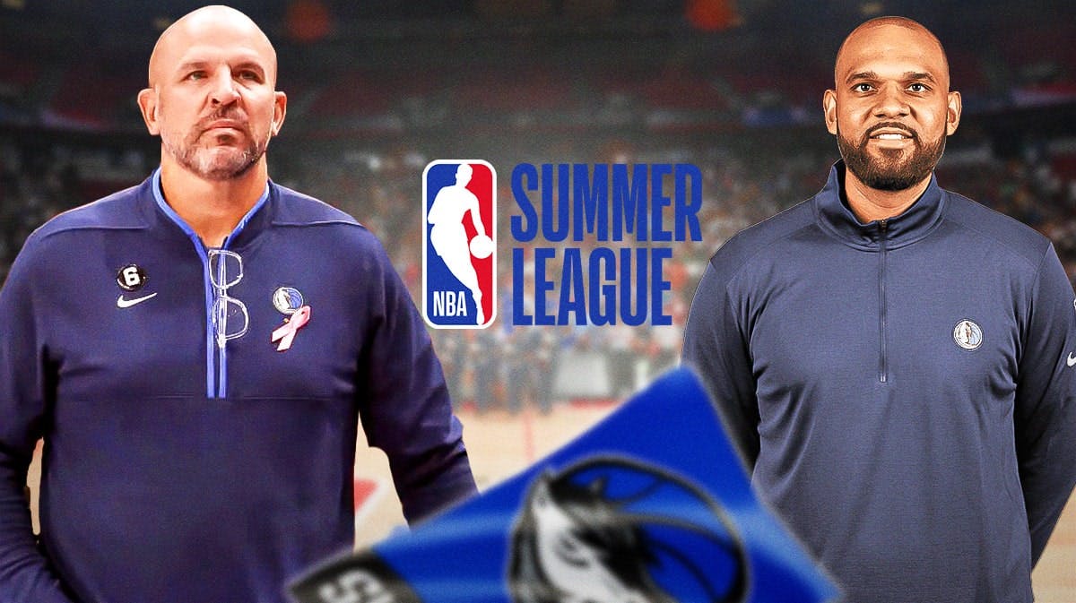 Mavericks Jason Kidd, Mavericks assistant coach Jared Dudley, 2024 NBA Summer League logo.