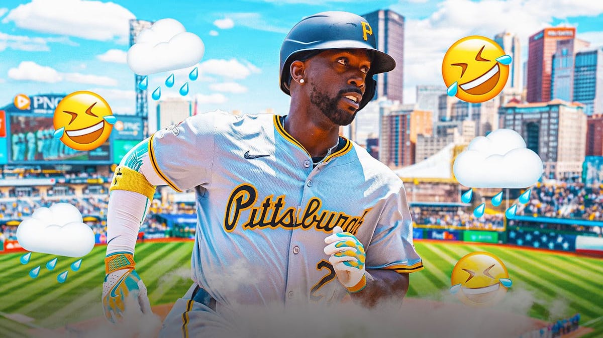 Pirates Andrew McCutchen surrounded by laughing emojis at PNC Park