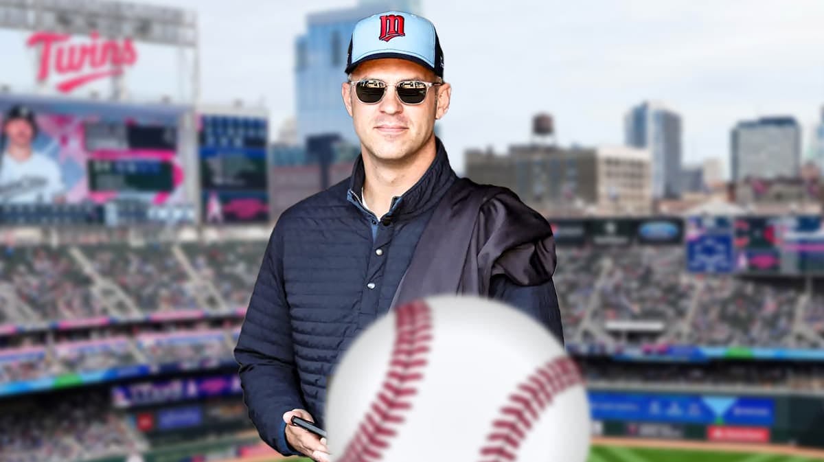 Former Minnesota Twins star Joe Mauer in front of Target Field.