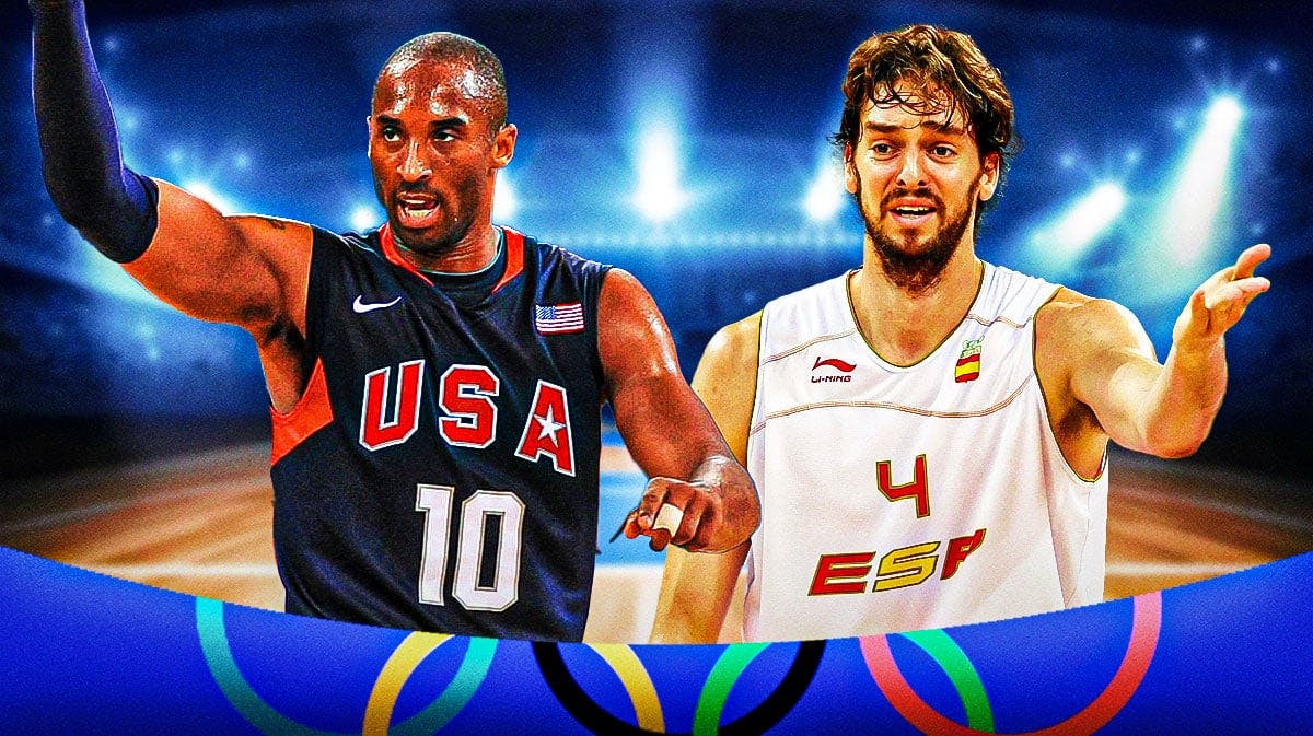 Kobe Bryant playing for Team USA and Pau Gasol playing for Spain.