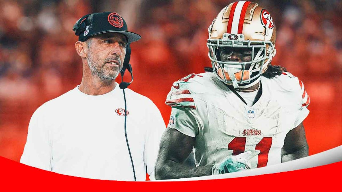 San Francisco 49ers head coach Kyle Shanahan and star Brandon Aiyuk in front of Levi's Stadium.