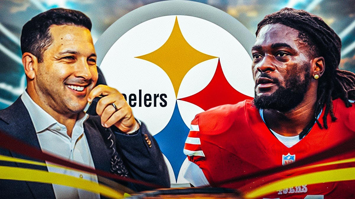 Brandon Aiyuk next to Steelers logo and Adam Schefter