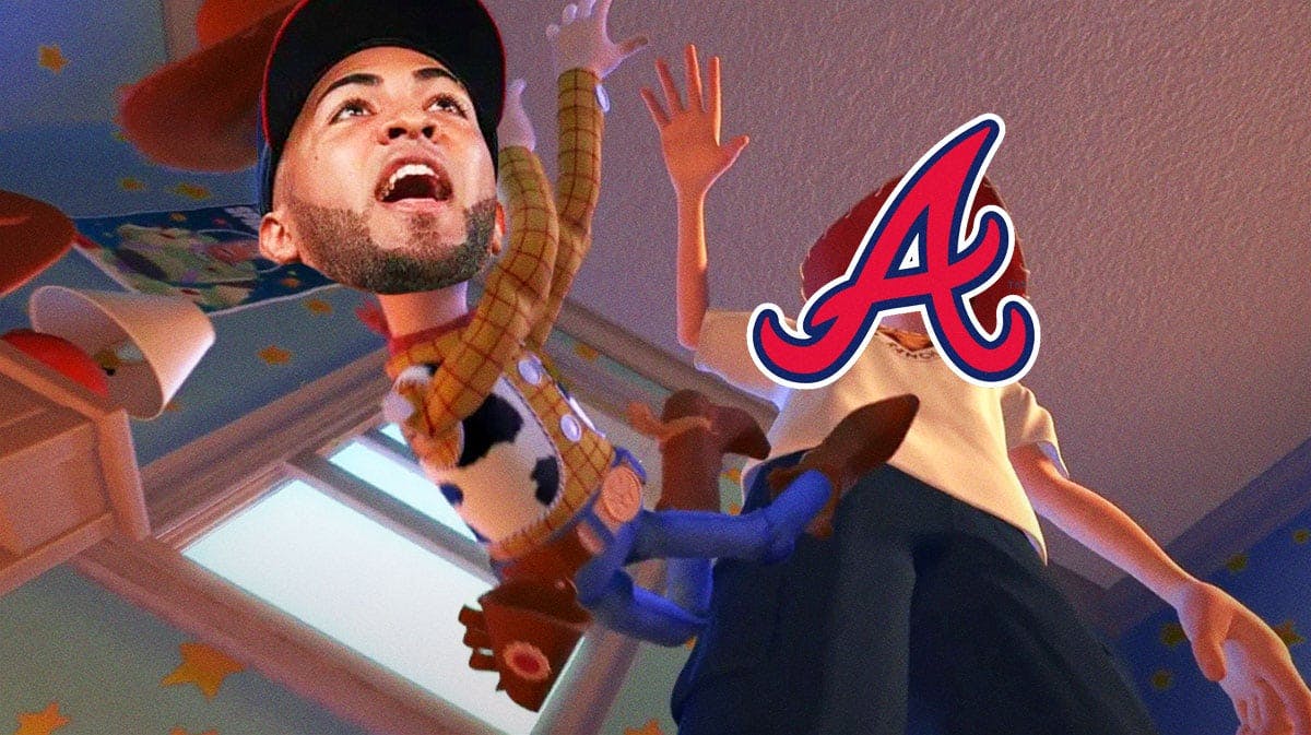 Andy dropping Woody in the I don't wanna play with you anymore meme, with Braves logo on Andy and Eddie Rosario's head on Woody