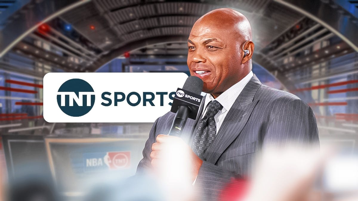 Charles Barkley holding a TNT microphone.