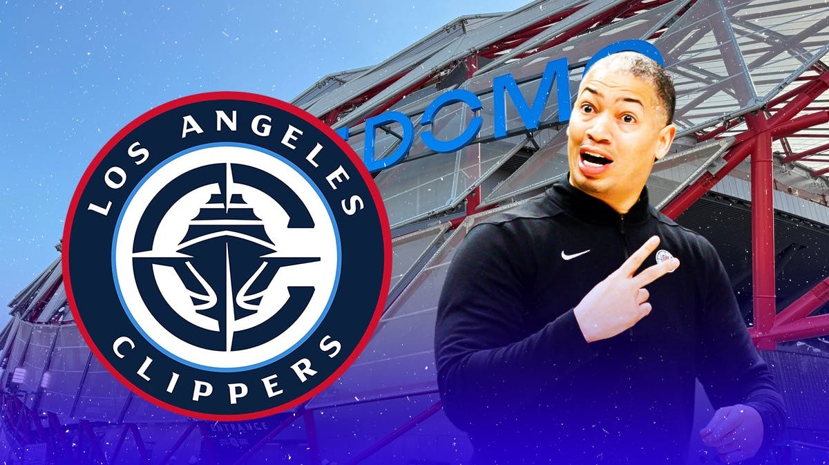 Ty Lue next to a Clippers logo at the Intuit Dome