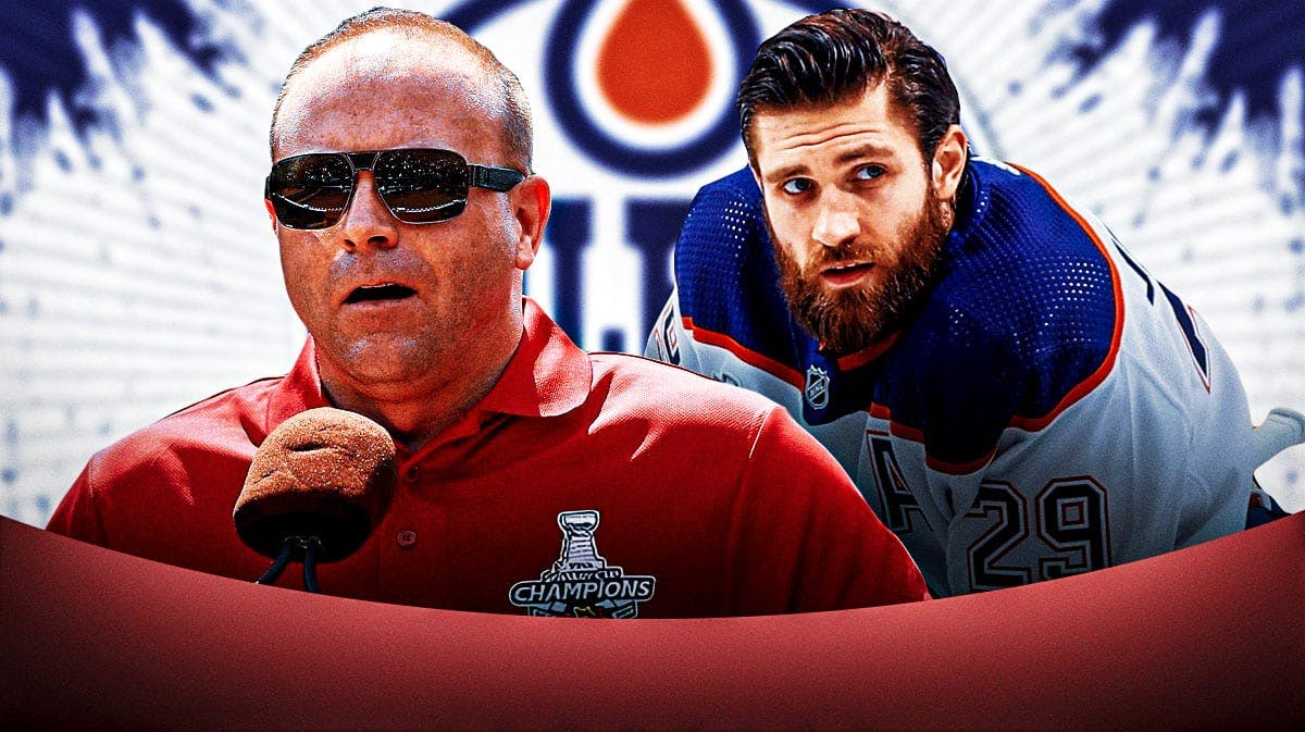 Oilers GM Stan Bowman. Leon Draisaitl. Oilers logo