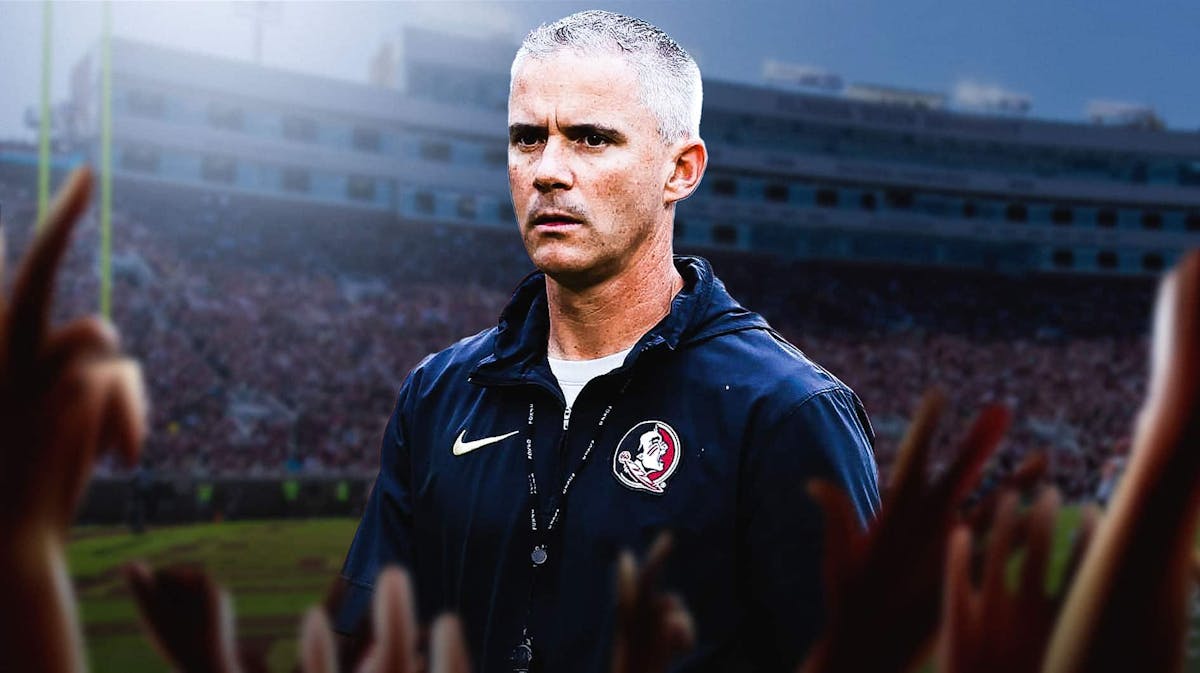 Florida State football, Seminoles, Mike Norvell, 2024 Florida State football, Florida State football predictions, Mike Norvell with Florida State football stadium in the background